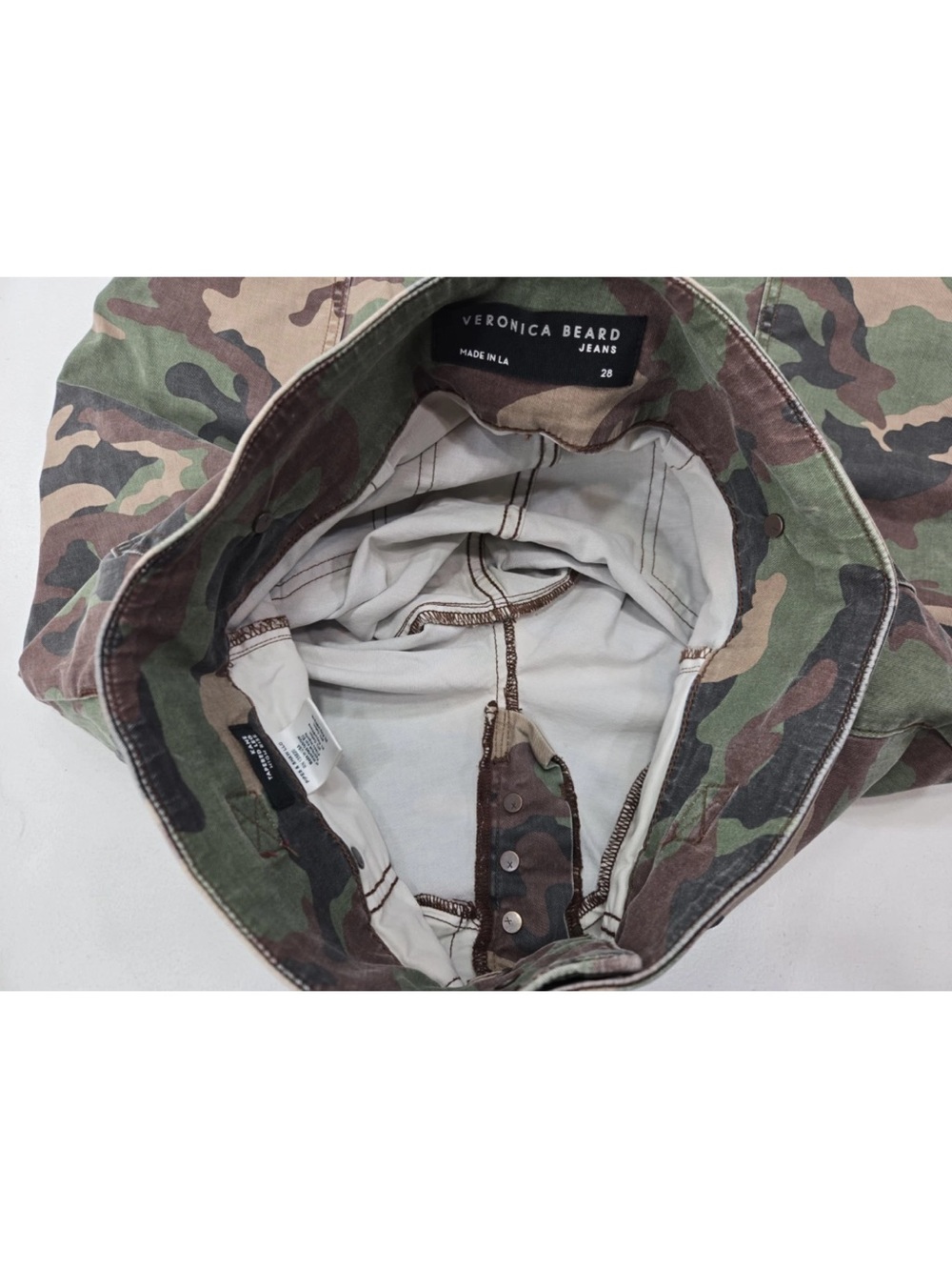 Veronica Beard Kane Tapered Jeans Green Camo High Rise Utility Size 28 Womens - Picture 5 of 13